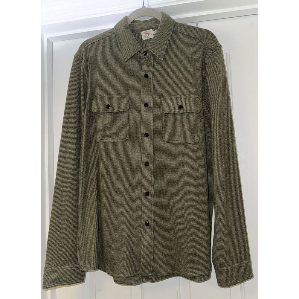 Faherty Olive Herringbone Casual Button-Down Shirt - image 2